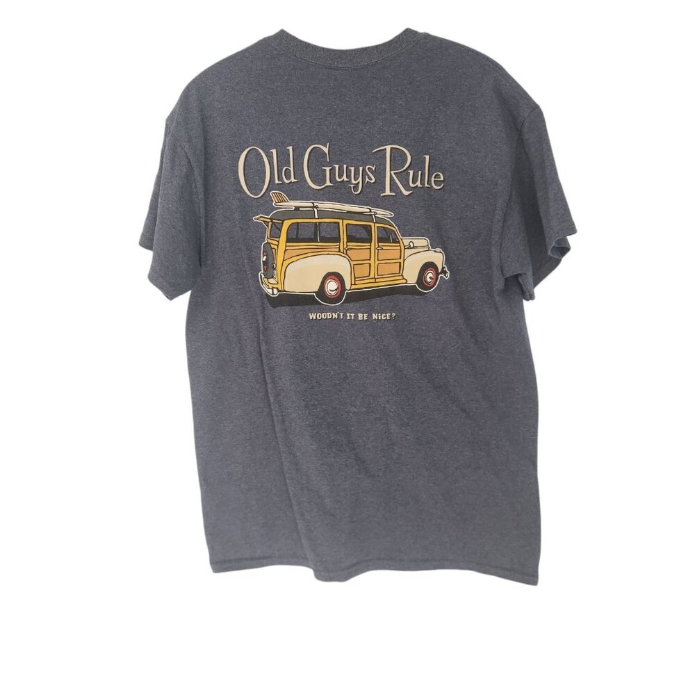 Old Guys Rule T-Shirt “Woodn’t It Be Nice” Woodie Car Blue Mens Medium EUC‎